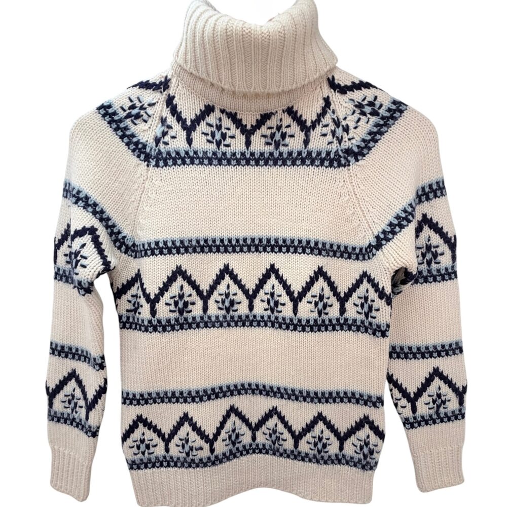 Miss Erika Geometric Long Sleeve Graphic Sweater Women's 34 Cream Virgin Wool